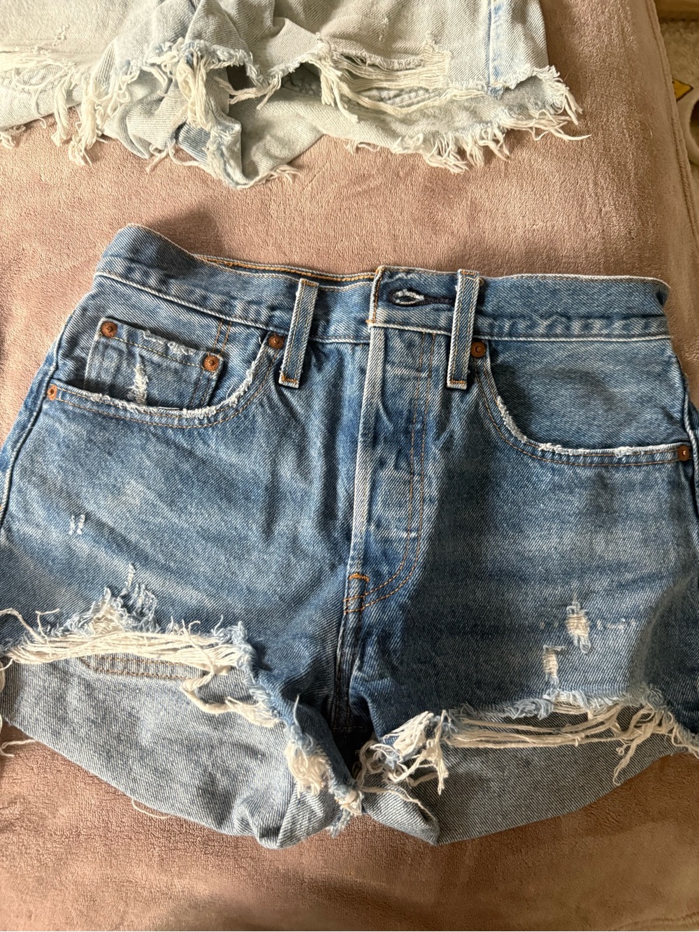 Levi's Distressed Light Blue Denim Shorts